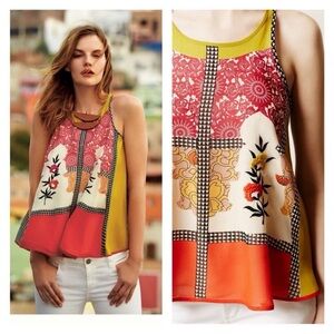 Vineet Bahl Anthropologie Jardin Multicolor Printed Swing Tank Top Size L Boho